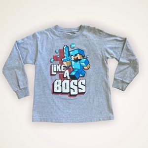 Minecraft Like A Boss Graphic Tee Gray Youth Size Medium